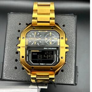 Diesel Clasher DZ7454 Analog-Digital Gold Tone Stainless Steel Mens Watch 51mm
